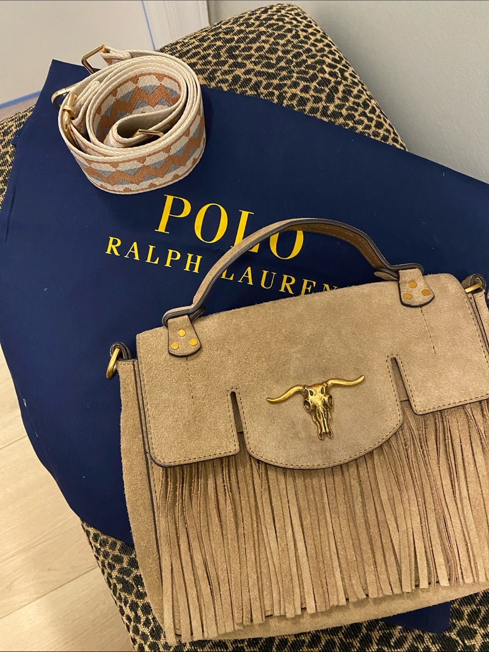 Polo Ralph Lauren Small Schooly Bag in Beige Suede + Strap + Dustbag - Picture 11 of 13